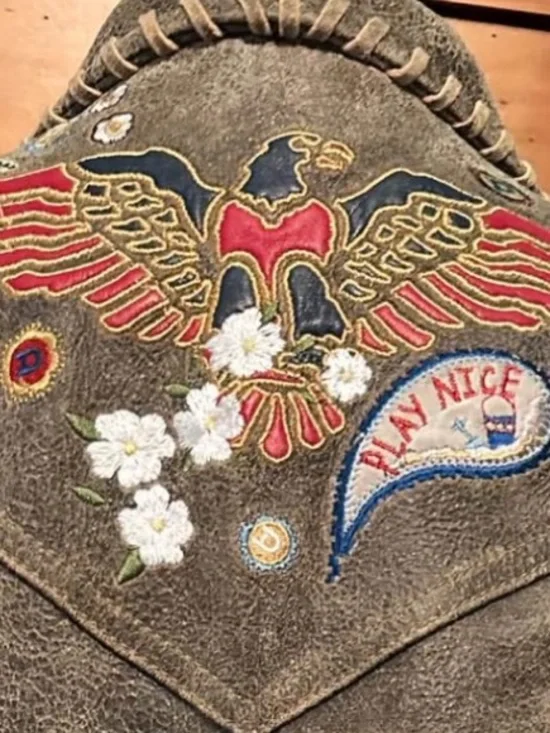 Rare Double D Ranch leather fringe jacket embroidered statue of Liberty eagle M - Picture 4 of 16